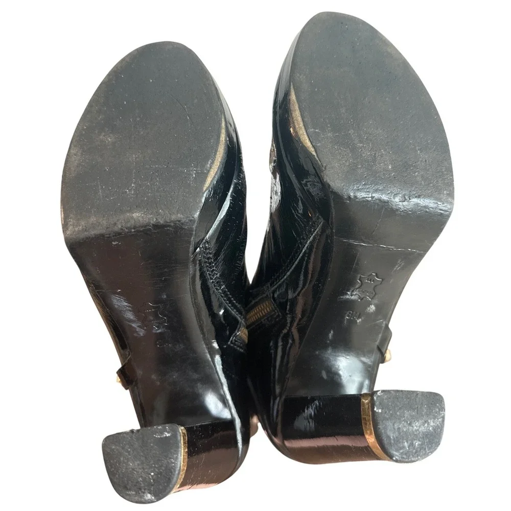 Tory Burch Whitney Booties Black Patent Leather Logo Platform Size 8